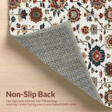 Ultra Soft Area Rug, Non Slip, Stain Resistant, Washable Area Rugs for Living Room, Bedroom, Vintage Boho Floral Living Room Low Pile Rug(White)