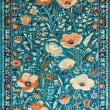 Ultra Soft Area Rug, Non Slip, Stain Resistant, Washable Area Rugs for Living Room, Bedroom, Bold Orange Floral Harmony(Blue)