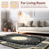 Ultra Soft Area Rug, Non Slip, Stain Resistant, Washable Area Rugs for Living Room, Bedroom, Charming Astral Folk Pattern(Gold)