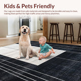 Ultra Soft Area Rug, Non Slip, Stain Resistant, Washable Area Rugs for Living Room, Bedroom, Chic Onyx and Chalk Stripe Floor Rug(Black)
