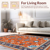 Ultra Soft Area Rug, Non Slip, Stain Resistant, Washable Area Rugs for Living Room, Bedroom, Colorful Cozy Retro Pattern(Orange)