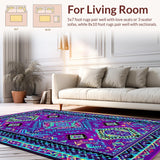 Ultra Soft Area Rug, Non Slip, Stain Resistant, Washable Area Rugs for Living Room, Bedroom, Charming Vibrant Folk Design(Purple)