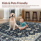 Ultra Soft Area Rug, Non Slip, Stain Resistant, Washable Area Rugs for Living Room, Bedroom, Rustic Vintage Geometric Aesthetic(Blue)