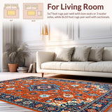Ultra Soft Area Rug, Non Slip, Stain Resistant, Washable Area Rugs for Living Room, Bedroom, Lively Multicolor Medallion Charm(Orange)