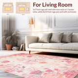 Ultra Soft Area Rug, Non Slip, Stain Resistant, Washable Area Rugs for Living Room, Bedroom, Pastel Toned Whimsical Print(Pink)