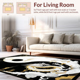 Ultra Soft Area Rug, Non Slip, Stain Resistant, Washable Area Rugs for Living Room, Bedroom, Intricate Asian Ethnic Design Element(Black)