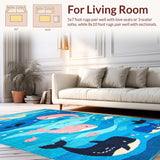 Ultra Soft Area Rug, Non Slip, Stain Resistant, Washable Area Rugs for Living Room, Bedroom, Charming Aquatic Fantasy Aesthetic(Blue)