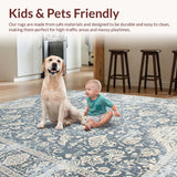 Ultra Soft Area Rug, Non Slip, Stain Resistant, Washable Area Rugs for Living Room, Bedroom, Elegant Natural Gray Damask Motif(Gray)
