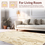 Ultra Soft Area Rug, Non Slip, Stain Resistant, Washable Area Rugs for Living Room, Bedroom, Timeless Beige Botanical Area Serene Bloom Motif Floor Covering(Beige)