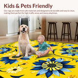 Ultra Soft Area Rug, Non Slip, Stain Resistant, Washable Area Rugs for Living Room, Bedroom, Whimsical Floral Playful Aesthetic(Yellow)