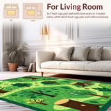Ultra Soft Area Rug, Non Slip, Stain Resistant, Washable Area Rugs for Living Room, Bedroom, Whimsical Stone Pathway Illustration(Green)