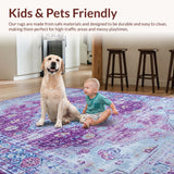 Ultra Soft Area Rug, Non Slip, Stain Resistant, Washable Area Rugs for Living Room, Bedroom, Cozy Pastel Trellis Design(Purple)