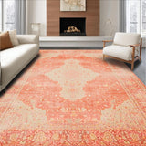 Ultra Soft Area Rug, Non Slip, Stain Resistant, Washable Area Rugs for Living Room, Bedroom, Vibrant Ogee Inspired Artwork(Orange)