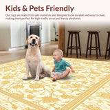Ultra Soft Area Rug, Non Slip, Stain Resistant, Washable Area Rugs for Living Room, Bedroom, Willow Damask Area Featuring a Sophisticated Beige(Ivory)