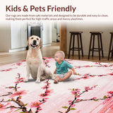 Ultra Soft Area Rug, Non Slip, Stain Resistant, Washable Area Rugs for Living Room, Bedroom, Serene Minimalist Cherry Blossom Style(Pink)