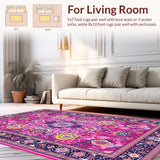 Ultra Soft Area Rug, Non Slip, Stain Resistant, Washable Area Rugs for Living Room, Bedroom, Rustic Traditional Tiled Motifs(Pink)