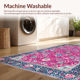 Ultra Soft Area Rug, Non Slip, Stain Resistant, Washable Area Rugs for Living Room, Bedroom, Retro Oceanic Floral Fusion(Pink)