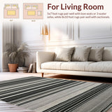 Ultra Soft Area Rug, Non Slip, Stain Resistant, Washable Area Rugs for Living Room, Bedroom, KaHouen Monochrome Striped Carpet(Black)