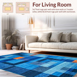 Ultra Soft Area Rug, Non Slip, Stain Resistant, Washable Area Rugs for Living Room, Bedroom, Rustic Textured Symmetrical Design(Blue)