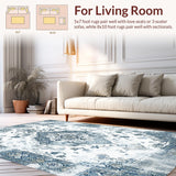 Ultra Soft Area Rug, Non Slip, Stain Resistant, Washable Area Rugs for Living Room, Bedroom, Rustic Long-Lasting Medallion Design(White)