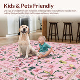 Ultra Soft Area Rug, Non Slip, Stain Resistant, Washable Area Rugs for Living Room, Bedroom, Pastel Garden-Inspired Nature Motif(Pink)