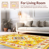 Ultra Soft Area Rug, Non Slip, Stain Resistant, Washable Area Rugs for Living Room, Bedroom, Whimsical Fringe-Trimmed Circle(Yellow)