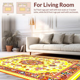 Ultra Soft Area Rug, Non Slip, Stain Resistant, Washable Area Rugs for Living Room, Bedroom, Charming Textured Medallion Style(Yellow)