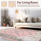 Ultra Soft Area Rug, Non Slip, Stain Resistant, Washable Area Rugs for Living Room, Bedroom, Chic Blush Floral Motif(Pink)