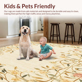Ultra Soft Area Rug, Non Slip, Stain Resistant, Washable Area Rugs for Living Room, Bedroom, Retro Beige Abstract Floral and Curvilinear(Beige)