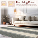 Ultra Soft Area Rug, Non Slip, Stain Resistant, Washable Area Rugs for Living Room, Bedroom, Elegant Striped Monochrome Aesthetic(Beige)