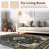 Ultra Soft Area Rug, Non Slip, Stain Resistant, Washable Area Rugs for Living Room, Bedroom, Elegant Gilded Geometric Embroidery(Blue)