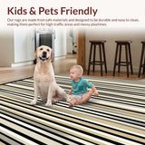 Black and Beige Striped Area with Chic Geometric for Decor(Beige)