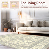 Ultra Soft Area Rug, Non Slip, Stain Resistant, Washable Area Rugs for Living Room, Bedroom, Eclipse Medallion Area with Ornate Symmetrical Motifs and Subdued Tones(Beige)