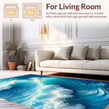 Ultra Soft Area Rug, Non Slip, Stain Resistant, Washable Area Rugs for Living Room, Bedroom, 3D Ocean Wave Bedroom Rug for Coastal Decor(Blue)