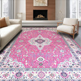 Ultra Soft Area Rug, Non Slip, Stain Resistant, Washable Area Rugs for Living Room, Bedroom, Elegant Pink Floral Medallion(Pink)
