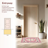 Ultra Soft Area Rug, Non Slip, Stain Resistant, Washable Area Rugs for Living Room, Bedroom, Boho Distressed Pink Beige Living Room Rug(Pink)