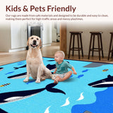 Ultra Soft Area Rug, Non Slip, Stain Resistant, Washable Area Rugs for Living Room, Bedroom, Playful Nautical Creature Design(Blue)