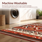Ultra Soft Area Rug, Non Slip, Stain Resistant, Washable Area Rugs for Living Room, Bedroom, Dynamic Tiled Ethnic Motif(Red)