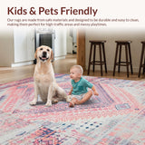 Ultra Soft Area Rug, Non Slip, Stain Resistant, Washable Area Rugs for Living Room, Bedroom, Soft Pastel Abstract Motif(Pink)