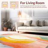 Ultra Soft Area Rug, Non Slip, Stain Resistant, Washable Area Rugs for Living Room, Bedroom, Retro Sunshine Boho Rug with Abstract Sun and Rainbow Crystal Hues for Entry(Yellow)