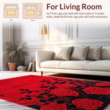 Ultra Soft Area Rug, Non Slip, Stain Resistant, Washable Area Rugs for Living Room, Bedroom, Vibrant Rustic Rose Motif(Red)