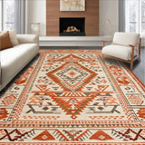 Ultra Soft Area Rug, Non Slip, Stain Resistant, Washable Area Rugs for Living Room, Bedroom, Stylish Abstract Linear Aesthetic(Orange)