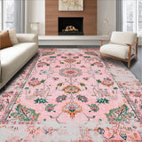 Ultra Soft Area Rug, Non Slip, Stain Resistant, Washable Area Rugs for Living Room, Bedroom, Rustic Elegant Blush Green Motif(Pink)