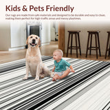 Ultra Soft Area Rug, Non Slip, Stain Resistant, Washable Area Rugs for Living Room, Bedroom, Artisanal Woven Linear Pattern Rug with Chic Monochrome Stripes(Black)