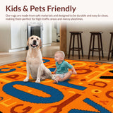 Ultra Soft Area Rug, Non Slip, Stain Resistant, Washable Area Rugs for Living Room, Bedroom, Vibrant Radial Alphabetic Inspiration(Orange)