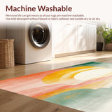 Ultra Soft Area Rug, Non Slip, Stain Resistant, Washable Area Rugs for Living Room, Bedroom, Retro Sunshine Boho Rug with Abstract Sun and Rainbow Crystal Hues for Entry(Yellow)