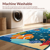 Ultra Soft Area Rug, Non Slip, Stain Resistant, Washable Area Rugs for Living Room, Bedroom, Colorful Sea Animals Kids Playroom Washable Rug(Blue)