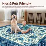 Ultra Soft Area Rug, Non Slip, Stain Resistant, Washable Area Rugs for Living Room, Bedroom, Retro Medallion Floral Bedroom Washable Area Rug(Blue)