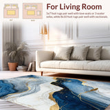 Ultra Soft Area Rug, Non Slip, Stain Resistant, Washable Area Rugs for Living Room, Bedroom, Trendy Minimalist Marble Effect(Blue)