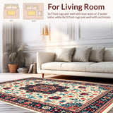 Ultra Soft Area Rug, Non Slip, Stain Resistant, Washable Area Rugs for Living Room, Bedroom, Eclectic Cream Blue Bedroom Rug for Minimalist Homes(Beige)
